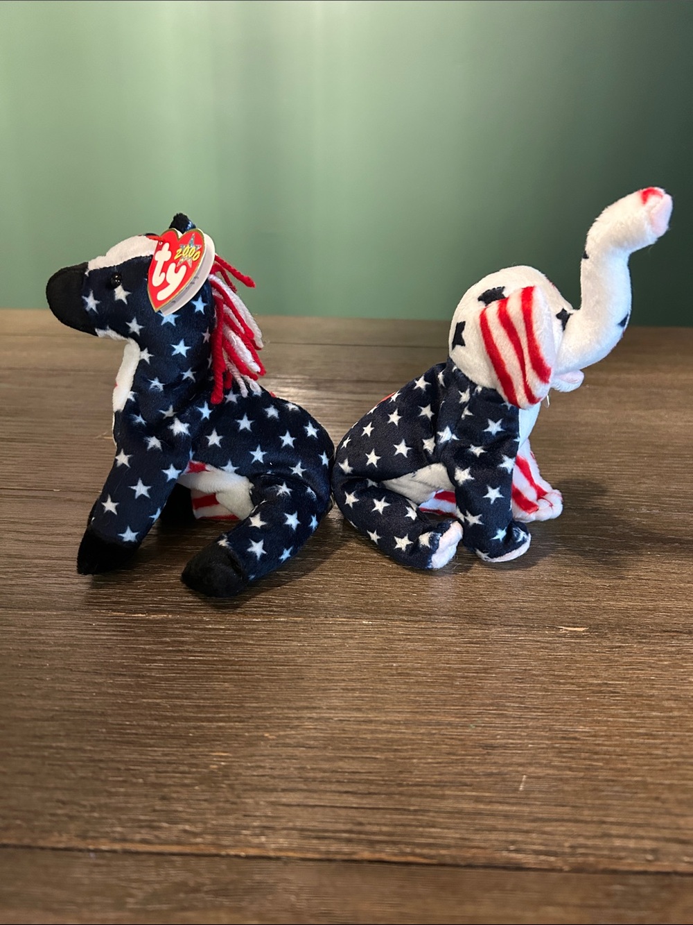 Vintage Beanie Babies TY 2000 lefty the Donkey and Righty the elephant with tags